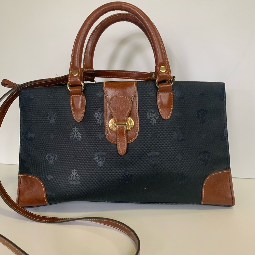 Black and Tan Shoulder Bag with Crossbody Strap